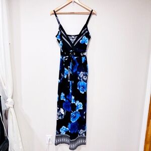 VENUS Black and blue flora wrap jumpsuit